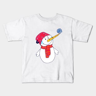 Cute Snowman with a Snowflake Kids Drawing Kids T-Shirt